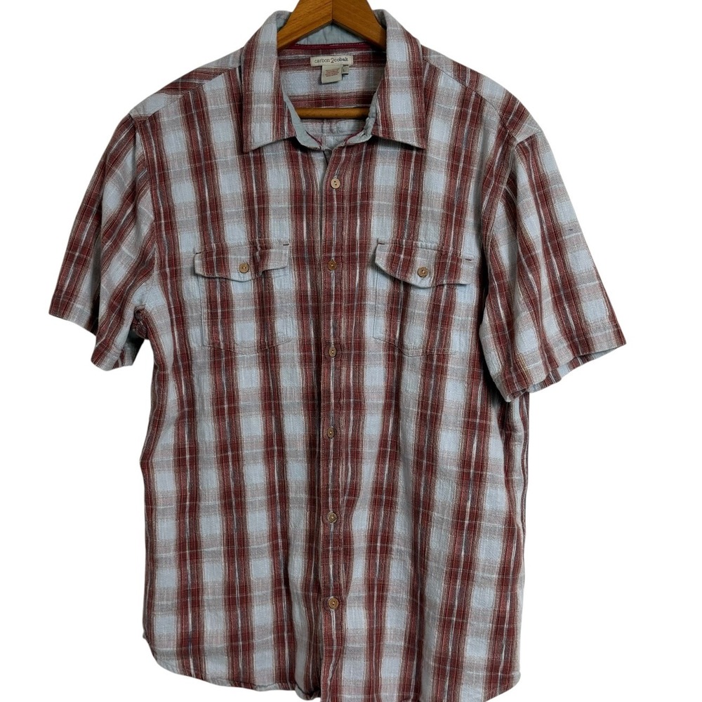 Carbon 2 Cobalt Mens Red Blue Plaid Short Sleeve Button Down Shirt Large 133725